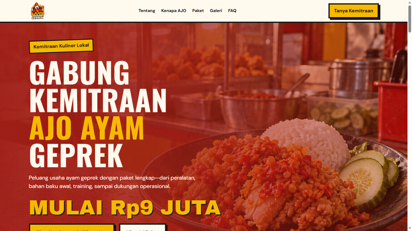 AJO Ayam Geprek Partnership Website preview